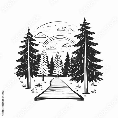 Forest with footpath image vector isolated on white background.