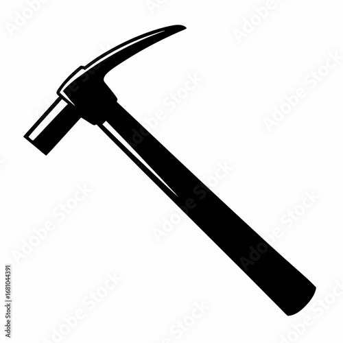 Black silhouette of a pickaxe with a long handle on white background