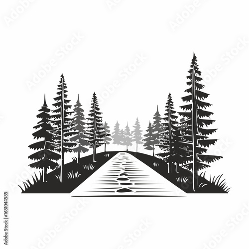 Forest with footpath image vector isolated on white background.