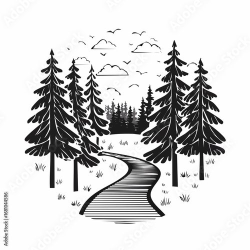 Forest with footpath image vector isolated on white background.