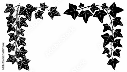 Elegant black ivy corner design frame for invitations and decorative art projects, a refined botanical element