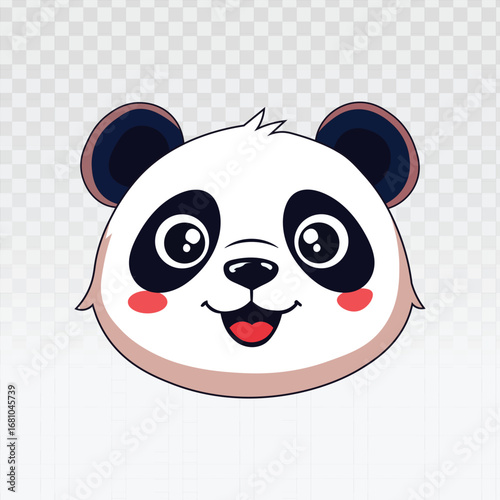 Cute panda face illustration in cartoon style with big eyes and rosy cheeks. Perfect for kids’ books, greeting cards, stickers, social media icons, product packaging, and playful design projects.