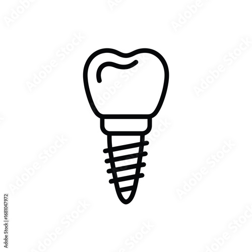 Stylized outline icon of a dental implant with screw base and crown