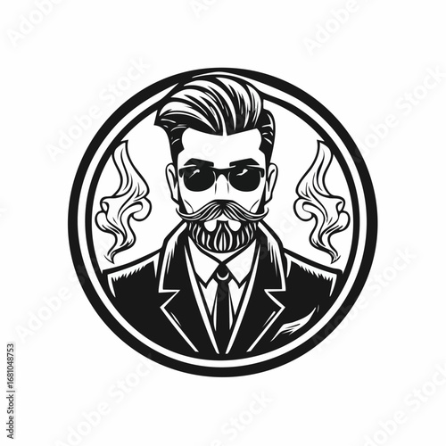 Stylish Smoker man logo design vector isolated on white background.