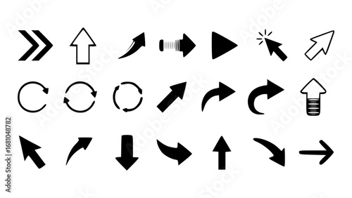 Collection of Various Arrow Icons in Black Isolated on White