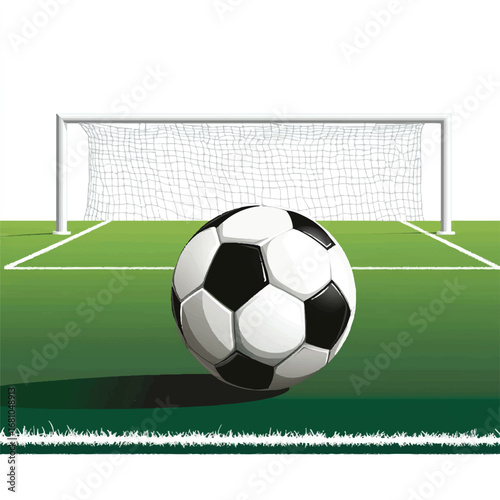 A Detailed Illustration of a Soccer Ball and Goal on Green Field