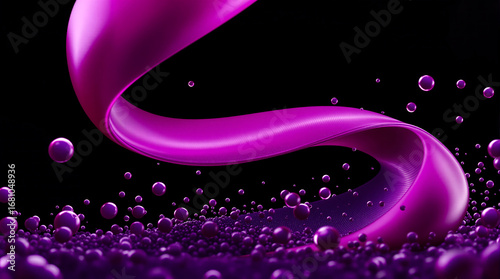 Abstract Purple Ribbon with Spheres: 3D Rendered Swirl on Black Background - Modern Art for Design & Wallpaper
