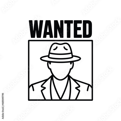 Vintage wanted poster featuring a silhouette of a man in a fedora and suit