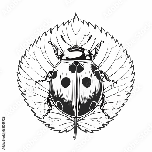 Ladybug on leaf image vector. Illustration of natural vector image.