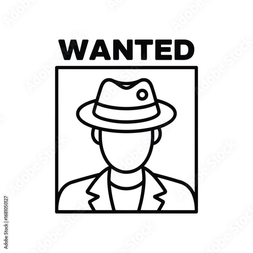 Retro wanted poster with silhouette of a man wearing a fedora hat