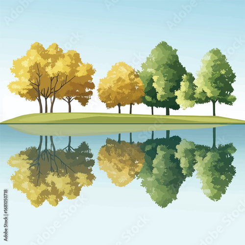 Autumnal Trees Mirrored in Calm Water