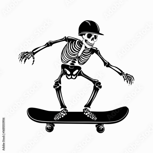 Skeleton riding skateboard vector Stock Illustration Design on white background.