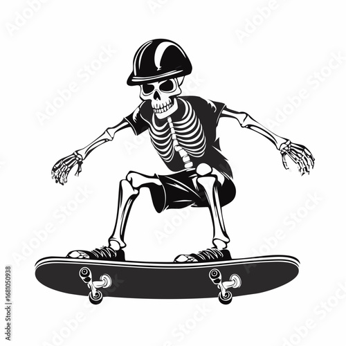 Skeleton riding skateboard vector Stock Illustration Design on white background.