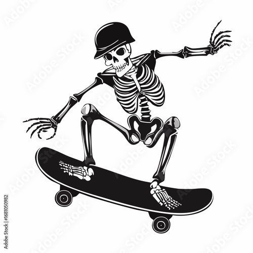 Skeleton riding skateboard vector Stock Illustration Design on white background.