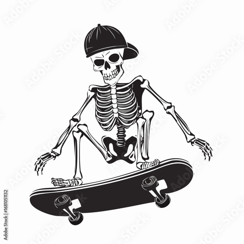 Skeleton riding skateboard vector Stock Illustration Design on white background.