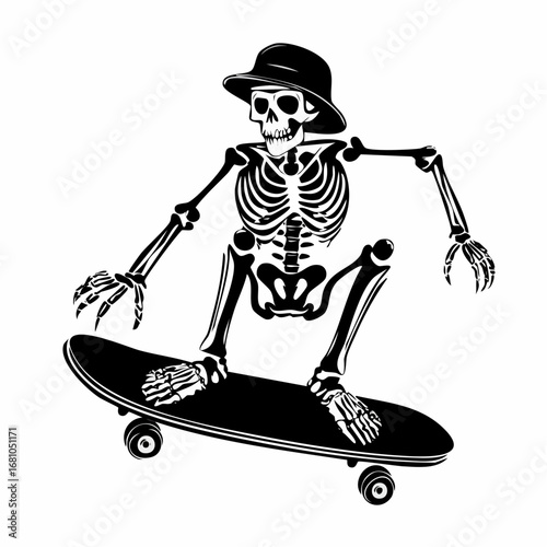 Skeleton riding skateboard vector Stock Illustration Design on white background.