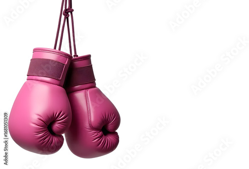 Pink boxing gloves on white background, breast cancer awareness and sport