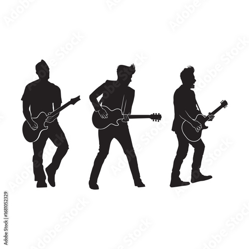Rock Band Silhouette Vector – Musicians Playing Guitar and Performing