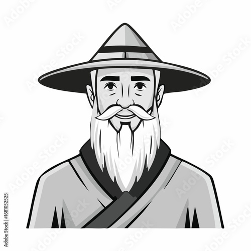 Hermit Man Image vector. Black and white Hermit Old Man vector image.