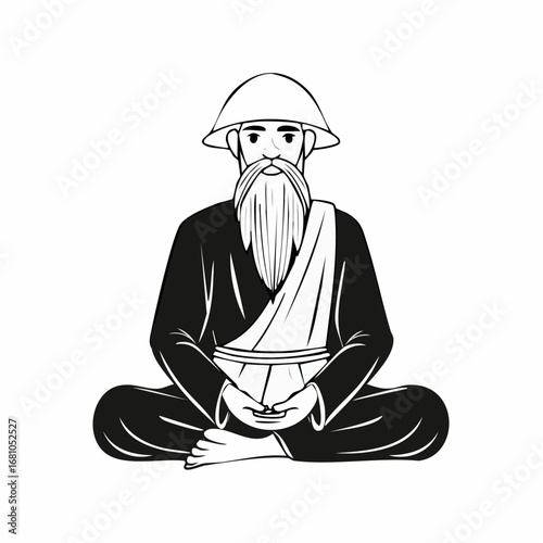 Hermit Man Image vector. Black and white Hermit Old Man vector image.