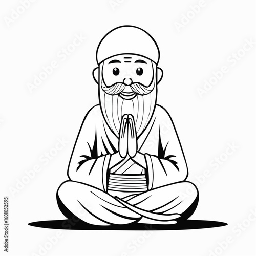 Hermit Man Image vector. Black and white Hermit Old Man vector image.