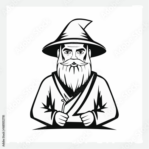 Hermit Man Image vector. Black and white Hermit Old Man vector image.