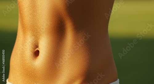 Closeup of a Woman's Glittery Golden Abdomen Outdoors