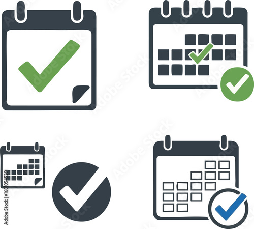 create kinds of Simple calendar icon set with checkmark victor art. 