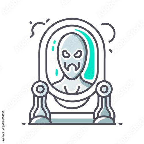 Spooky monster reflection in the mirror