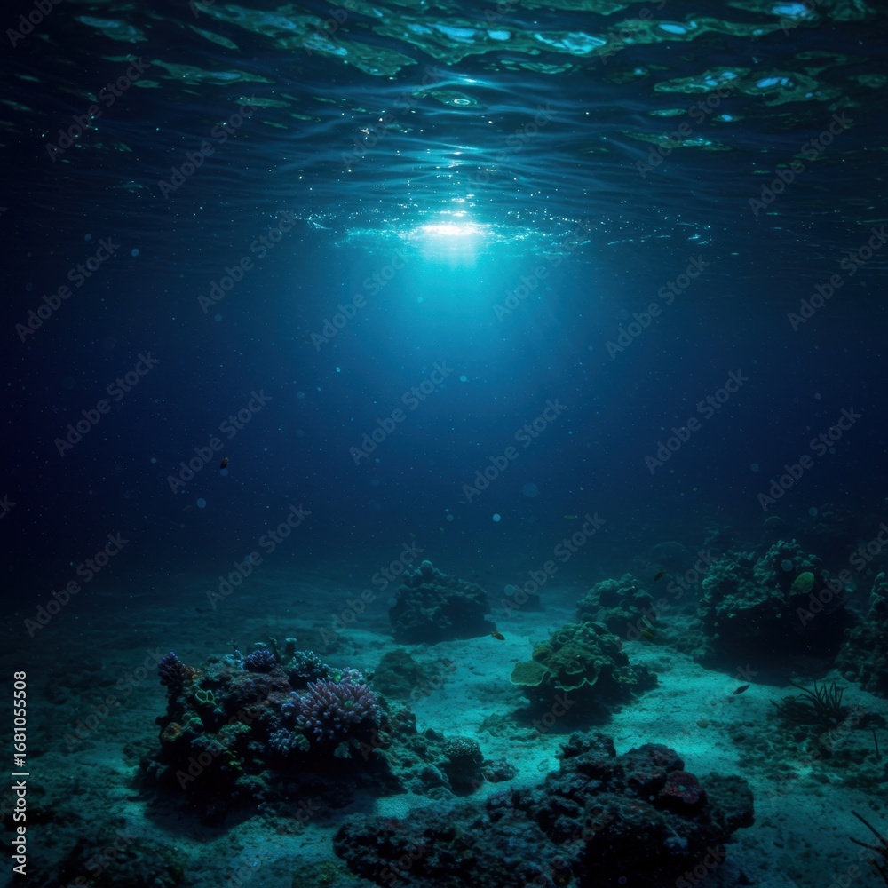 Obraz premium Underwater Scene with Sunlight and Coral Reef