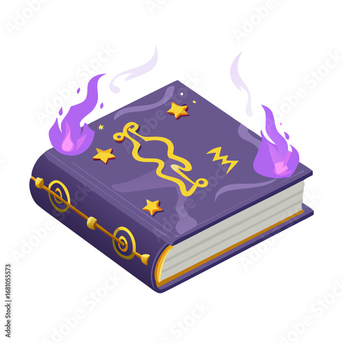 Mystical spellbook with magical flames