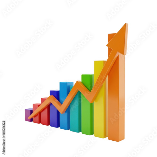 Free Download Brightly colored bar chart and upward trend line showing growth and financial success transparent background - GFXLoad