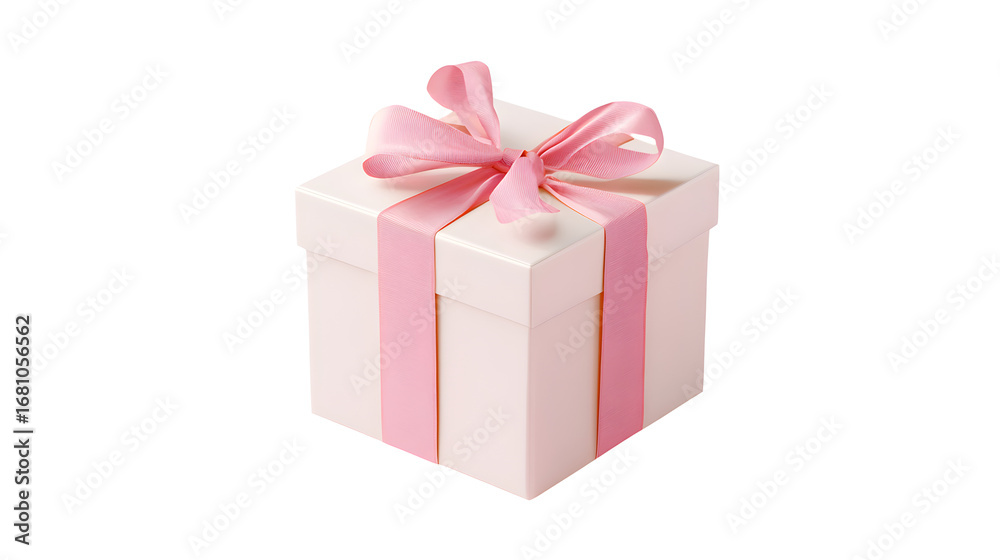 Fototapeta premium Pink Gift Box with Ribbon, isolated on transparent background