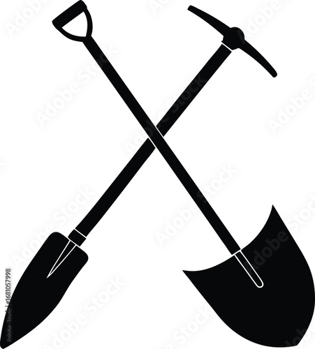 Classic pickaxe and shovel silhouette for mining and construction projects