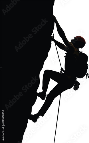 create need A challenging rock climbing silhouette on white background.