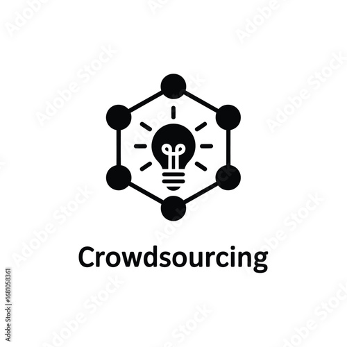 Conceptual icon representing crowdsourcing with a lightbulb and connected nodes symbolizing shared ideas