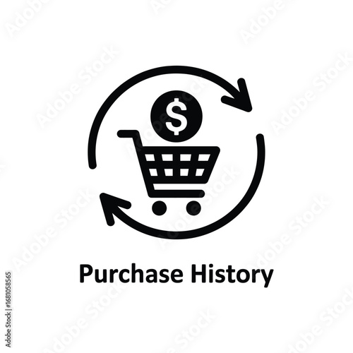 Shopping cart with dollar sign and circular arrows indicating purchase history icon
