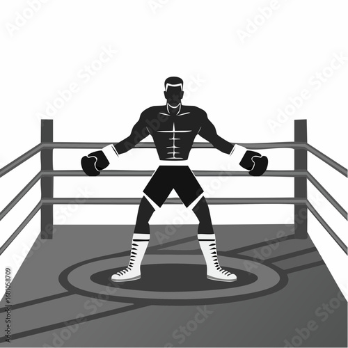 Professional Boxers image vector. A black and white image of a man in a boxing ring.