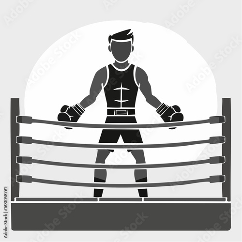 Professional Boxers image vector. A black and white image of a man in a boxing ring.