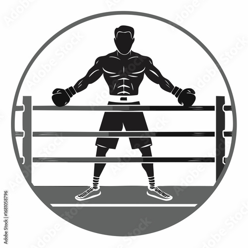 Professional Boxers image vector. A black and white image of a man in a boxing ring.