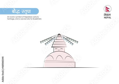 Minimalist Illustration of Boudhanath Stupa of Nepal