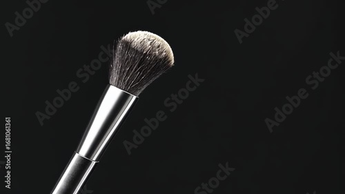 Close-up of a Makeup Brush Against a Black Background