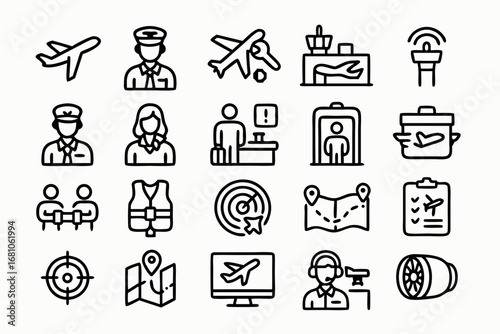Airport and Aviation Icon Set - Outline Style