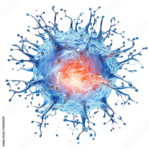 Detailed 3d rendering of a virus cell with spikes and a glowing core on black showcasing medical and scientific visualization at its finest on transparent background