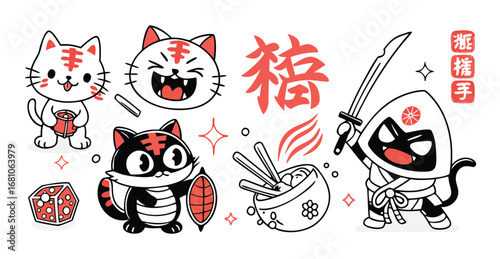 red and white cats on black