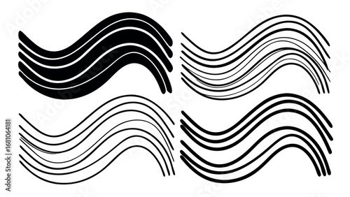 Dynamic abstract line art waves in black and white offer modern design elements