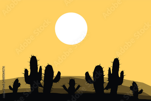 Silhouette of cactus on dessert vector illustration