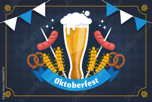 Flat autumn leaves background Oktoberfest 