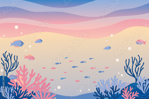 colorful fish swim among vibrant corals under ocean waves