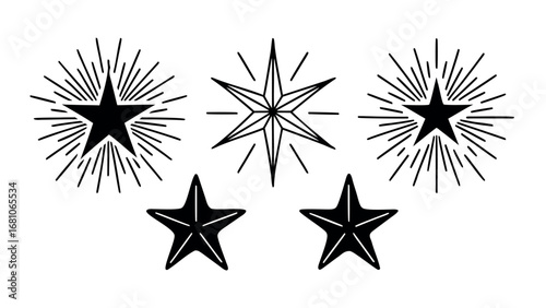 Sparkling starbursts and classic stars create dynamic celebratory design elements